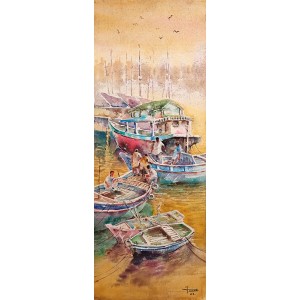 Farrukh Naseem, 11 x 30 Inch, Acrylic on Canvas, Seascape Painting,AC-FN-125